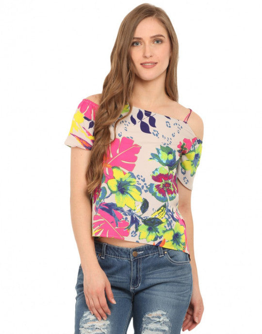Floral cross noodle strap top